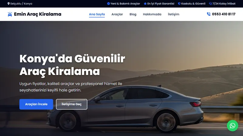 Emin Araç Kiralama web sitesi